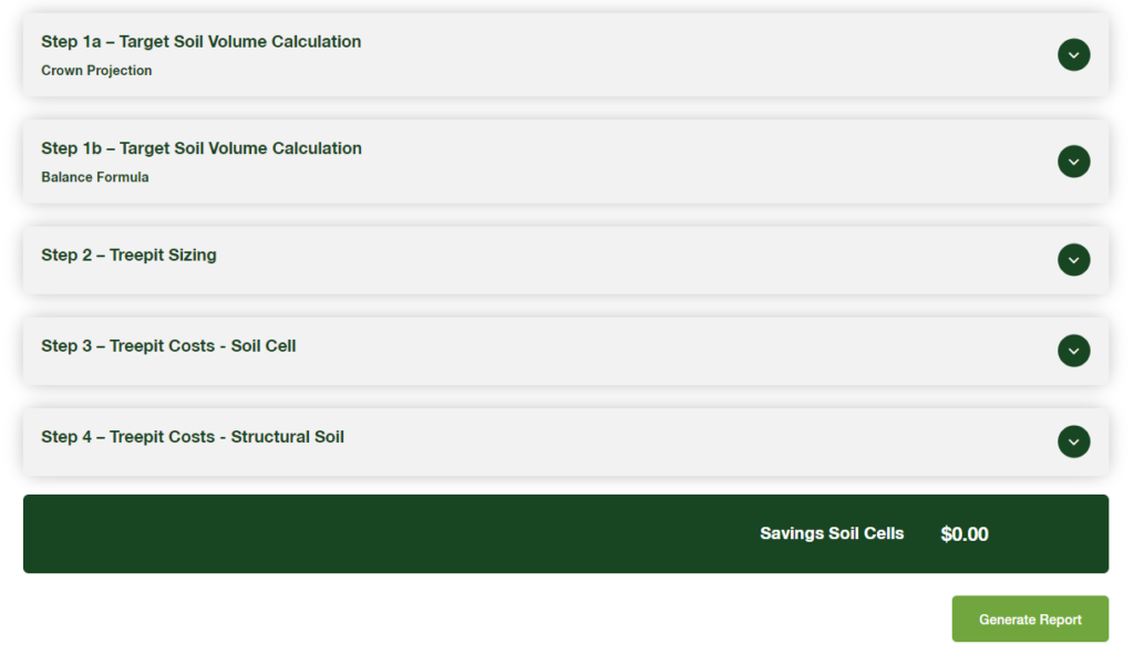 screenshot of our treepit costing calculator
